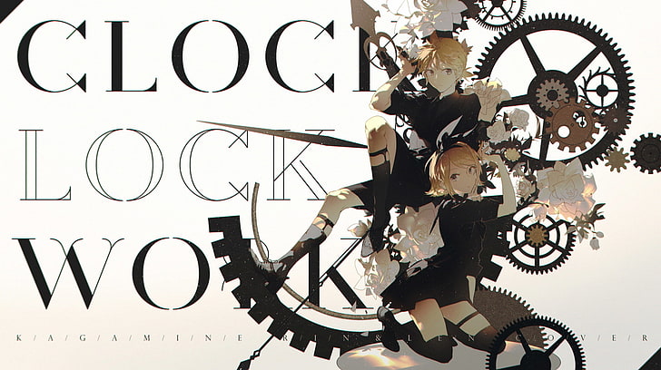 vocaloid, kagamine rin, kagamine len, clock lock works, anime, HD-Hintergrundbild