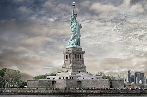 صنع الإنسان ، تمثال الحرية ، نصب تذكاري ، نيويورك ، تمثال ، الولايات المتحدة الأمريكية، خلفية HD HD wallpaper
