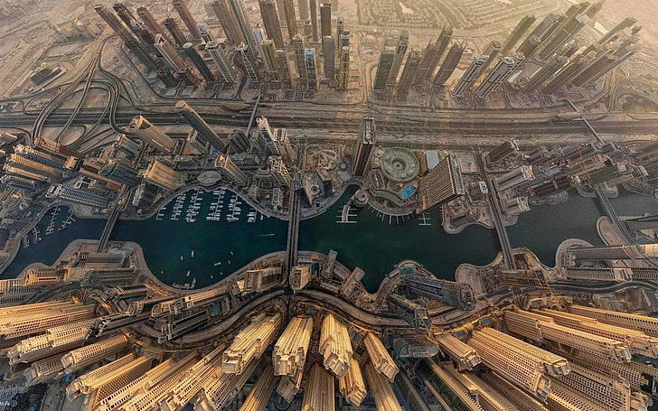 brun och svart blommig matta, stadsbild, byggnad, Dubai, Flygfoto, HD tapet