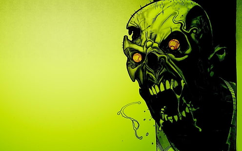 digital art, simple background, skull, creepy, zombies, screaming, green, teeth, HD wallpaper HD wallpaper