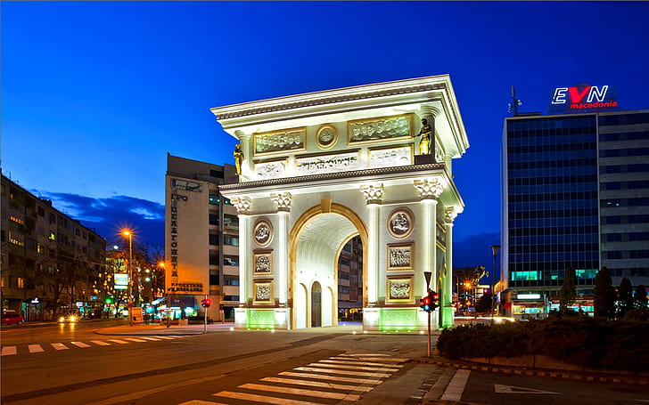 Arco del triunfo Macedonia en la ciudad de Skopje, República de Macedonia fondo de pantalla HD de escritorio para teléfonos móviles, tableta y PC 1920 × 1200, Fondo de pantalla HD