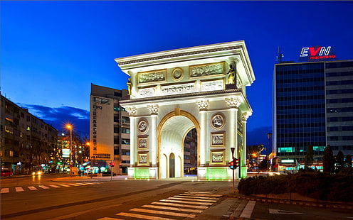 Arco del triunfo Macedonia en la ciudad de Skopje, República de Macedonia fondo de pantalla HD de escritorio para teléfonos móviles, tableta y PC 1920 × 1200, Fondo de pantalla HD HD wallpaper