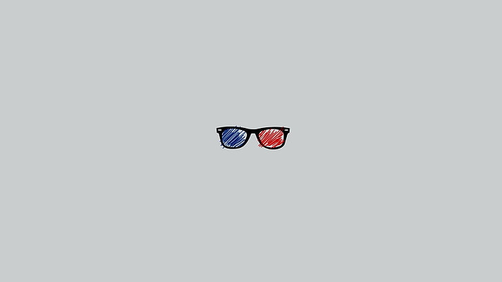 black, blue, and red Wayfarer-style sunglasses artwork, glasses, minimalism, red, blue, simple background, HD wallpaper