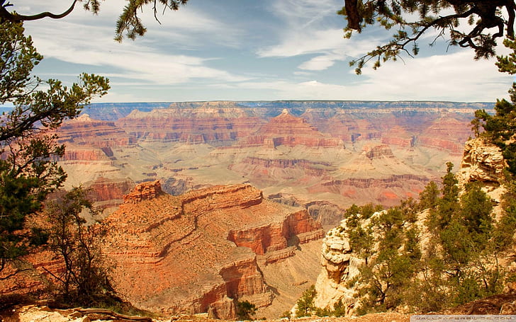 Красива панорамна гледка към каньон, дървета, панорама, скали, каньон, природа и пейзажи, HD тапет