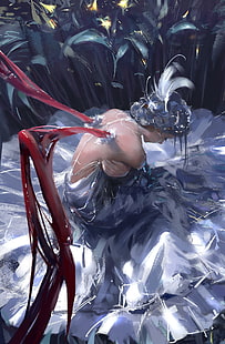 женщина с красными крыльями живопись, женщины, аниме, крылья, рисунок, WLOP, HD обои HD wallpaper