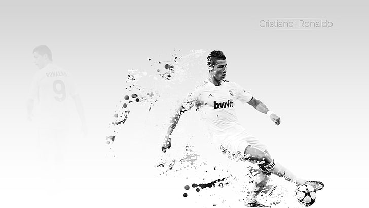 Cristiano Ronaldo, tapeta, piłka nożna, gwiazda, piłka, białe tło, jasne tło, sztuka, Ronaldo, Real Madryt, Cristiano Ronaldo, Cristiano, Tapety HD