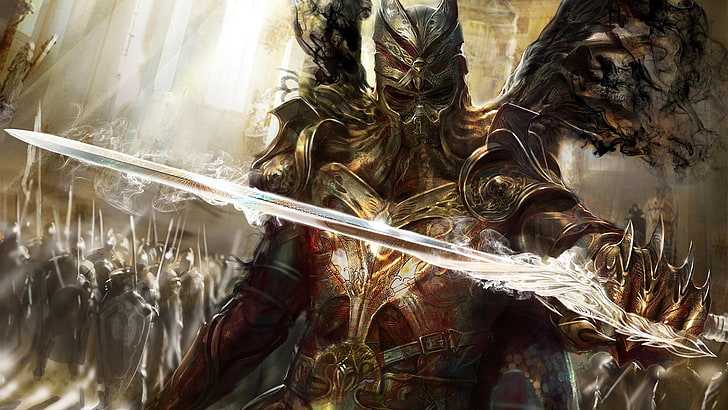 chevalier tenant l'épée fond d'écran numérique, légende des cryptides, jeux vidéo, concept art, art fantastique, épée, chevalier, guerrier, armée, Fond d'écran HD
