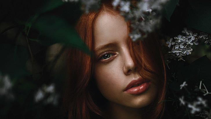 primo piano degli occhi azzurri del fronte di redhead delle donne di georgiy chernyadyev, Sfondo HD