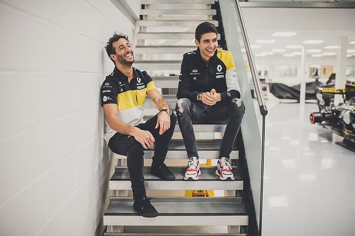 Daniel Ricciardo, Renault, Renault F1 Team, Esteban Ocon, Sfondo HD