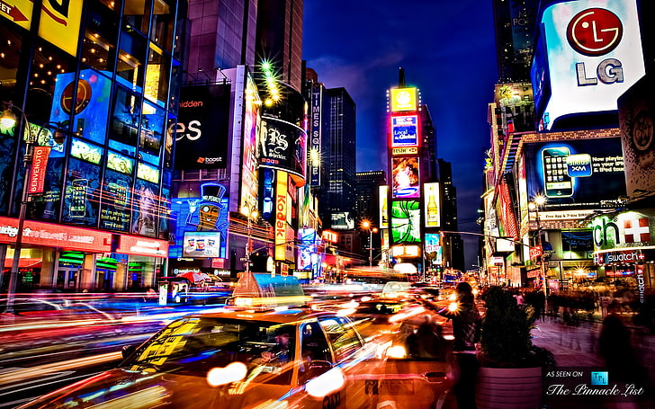 villes, ville, lumières, néon, nuit, carré, temps, trafic, usa, york, Fond d'écran HD
