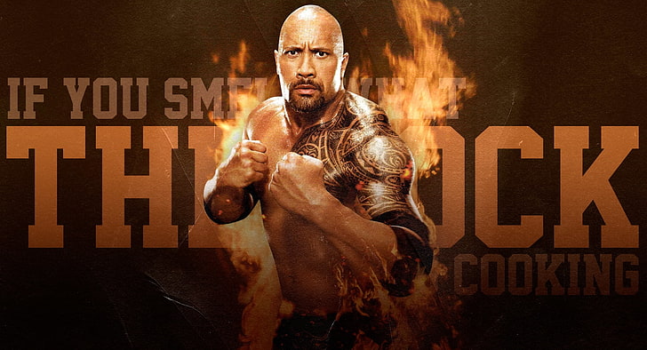 The Rock With Fire Background, Dwayne 'the rock' Johnson, WWE,, juara wwe, pegulat, Wallpaper HD