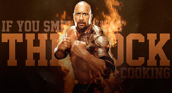 The Rock With Fire Background, Dwayne 'the rock' Johnson, WWE,, juara wwe, pegulat, Wallpaper HD HD wallpaper