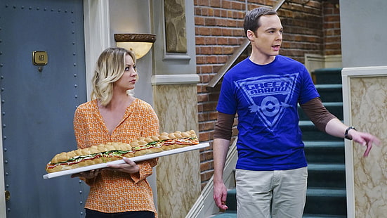 Séries télévisées, The Big Bang Theory, Jim Parsons, Kaley Cuoco, Penny (The Big Bang Theory), Sheldon Cooper, Fond d'écran HD HD wallpaper