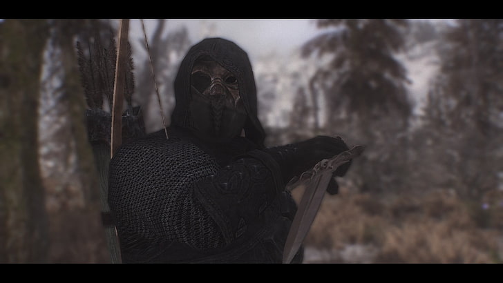 ninja portant une cotte de mailles tenant toujours un film de poignard, The Elder Scrolls V: Skyrim, Fond d'écran HD