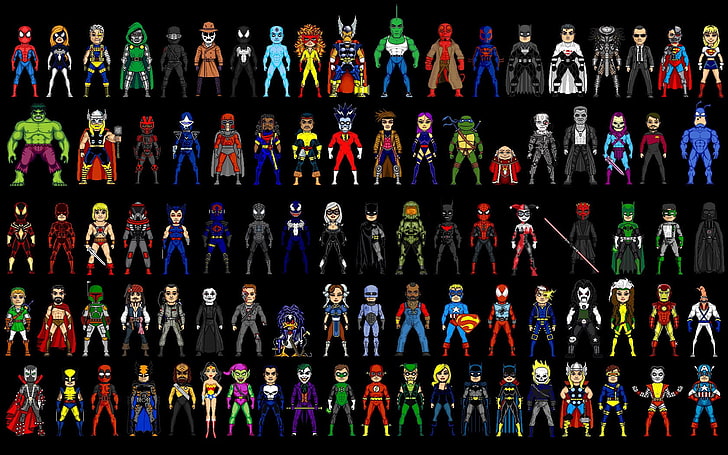 Marvel ilustración collage, Marvel Comics, superhéroe, pixel art, píxeles, Fondo de pantalla HD