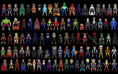 Marvel illustration collage, Marvel Comics, superhero, pixel art, pixels, HD wallpaper HD wallpaper