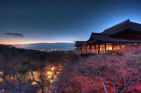 Temples, Japon, Kiyomizu-Dera, Kyoto, nuit, Fond d'écran HD HD wallpaper