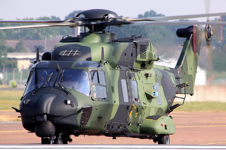 緑と黒の迷彩ヘリコプター、ヘリコプター、NHIndustries NH90、航空機、軍用機、軍、 HDデスクトップの壁紙