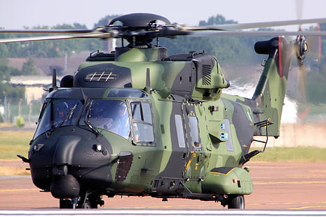 เฮลิคอปเตอร์ลายพรางสีเขียวและสีดำเฮลิคอปเตอร์ NHIndustries NH90 เครื่องบินเครื่องบินทหารทหาร, วอลล์เปเปอร์ HD HD wallpaper
