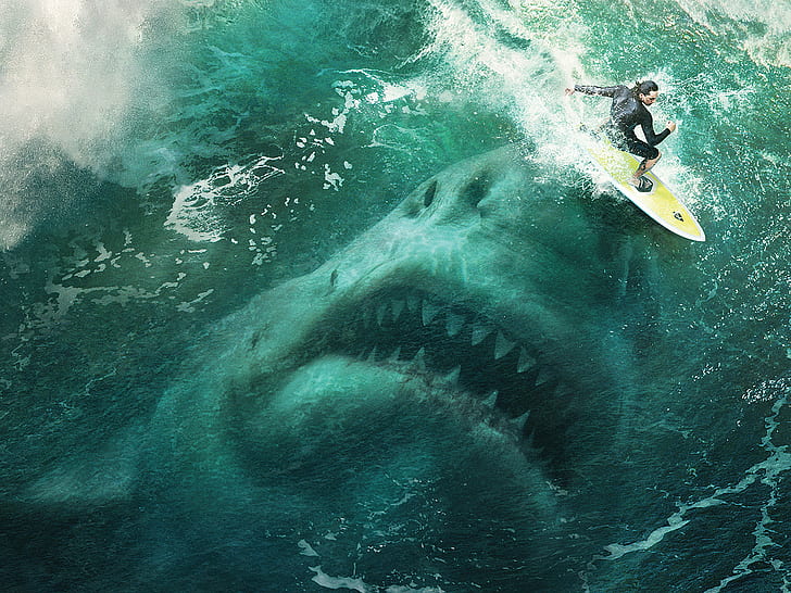 Film, The Meg, Shark, Surfer, HD-Hintergrundbild