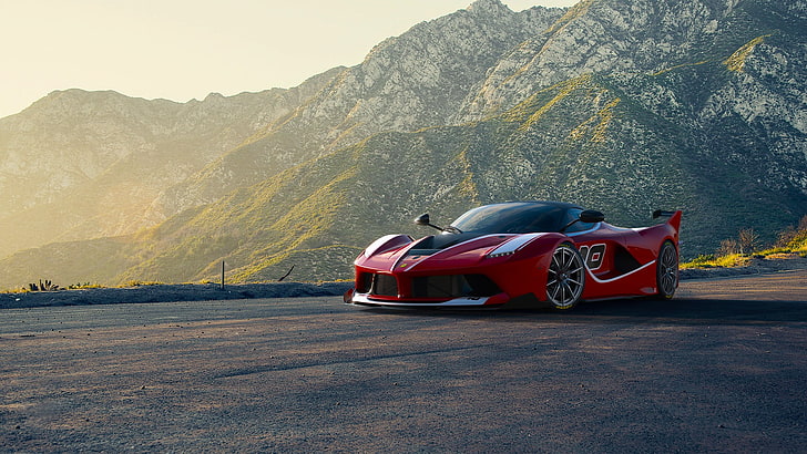 red and black coupe, Ferrari, Red, Race, Front, Sun, Sunset, Road, Supercar, FXX K, Moutian, HD wallpaper