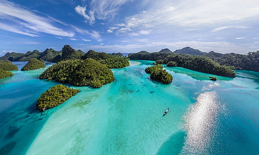 nature, paysage, tropical, indonésie, île, mer, nuages, vue aérienne, été, plage, turquoise, eau, Fond d'écran HD HD wallpaper