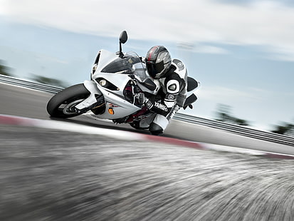 bici sportiva bianca e nera, carta da parati, velocità, pista, moto, bici, racer, giostre, Yamaha, Sfondo HD HD wallpaper