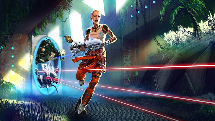 Frau mit weißem Tanktop Hintergrundbild, Portal 2, Valve Corporation, GLaDOS, Aperture Laboratories, Videospiele, Türme, Jack, Kunstwerk, Portal (Spiel), Mass Effect, Jack (Mass Effect), HD-Hintergrundbild