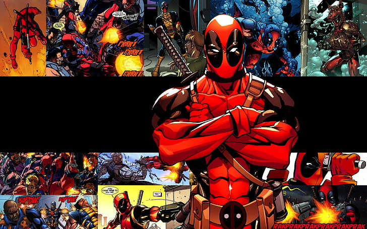 Marvel Deadpool poster, Deadpool, collage, comics, sword, HD wallpaper