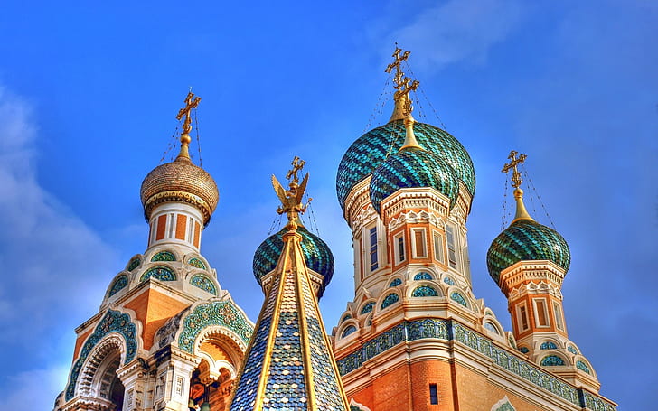 tengara, gereja, basilika, Arsitektur, basilika Rusia, bangunan beton kubah coklat dan hijau, tengara, gereja, basilika, basilika Rusia, Wallpaper HD
