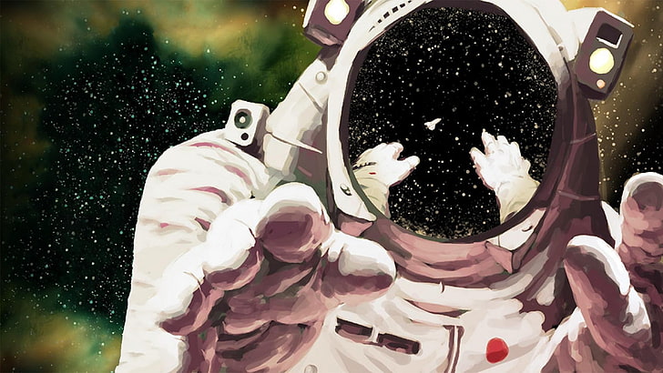 astronaut painting, anxiety, space, astronaut, Lost, space shuttle, sad, artwork, space art, HD wallpaper