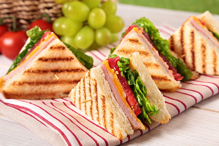 sandwich, tomato, grape, toast, fast food, Food, HD wallpaper