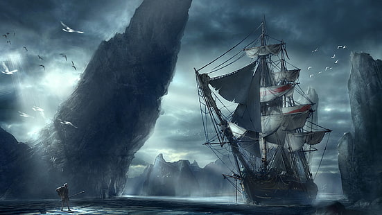 sailing ship, ship of the line, manila galleon, sky, ghost ship, ship, galleon, brig, caravel, battleship, HD wallpaper HD wallpaper