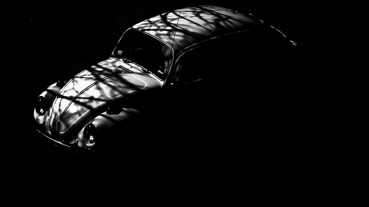 veículo, carro, Volkswagen Beetle, sombra, monocromático, vintage, carros antigos, HD papel de parede