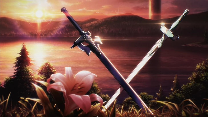 ilustração de duas espadas cinzas, Sword Art Online, HD papel de parede