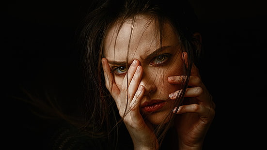 руки, лицо, женщины, модель, портрет, Георгий Чернядьев, HD обои HD wallpaper