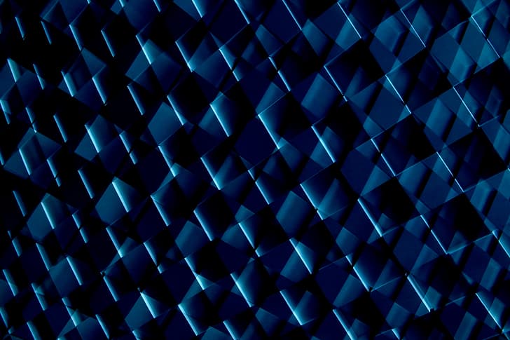 abstract, 3D Abstract, geometry, texture, pattern, digital, lights, glowing, neon, tile, wall, shapes, dark, blue, structure, HD wallpaper