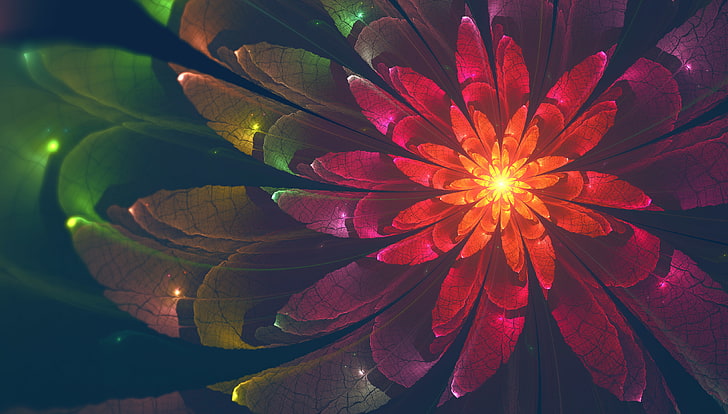 Coloré, fractale, néon, fleur, 4 k, Fond d'écran HD