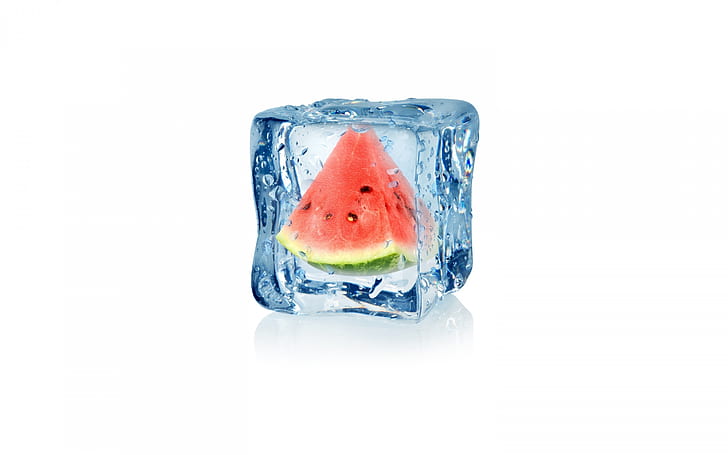 Melancia congelada, melancia no cubo de gelo, congelada, melancia, cubo de gelo, gelo, fruta, HD papel de parede