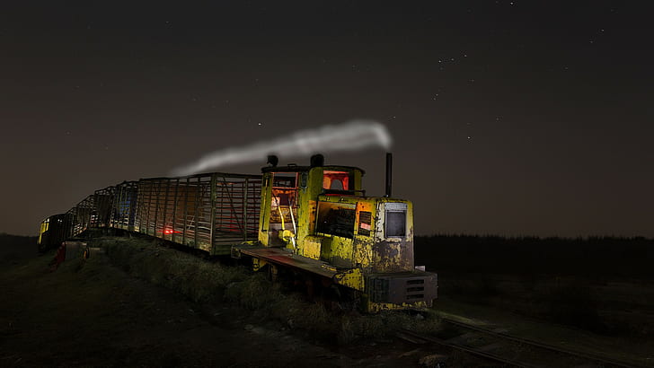 الليل ، القطار ، السيارة، خلفية HD