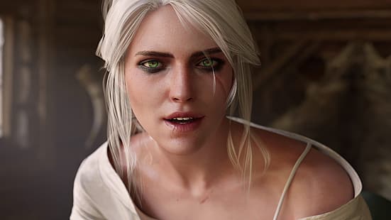 Cirilla Fiona Elen Riannon, yüz, yeşil gözler, The Witcher, Ciri, The Witcher 3: Wild Hunt, beyaz saç, Cirilla, video oyunu karakterleri, Ciri (The Witcher), HD masaüstü duvar kağıdı HD wallpaper