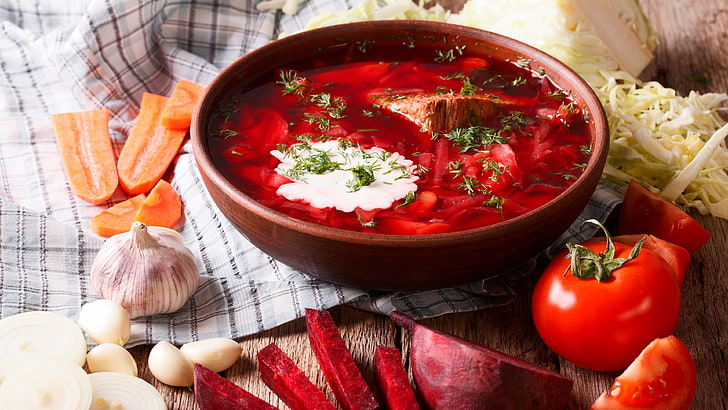dish, food, vegetable, cuisine, borscht, soup, recipe, condiment, garnish, russian cuisin, HD wallpaper