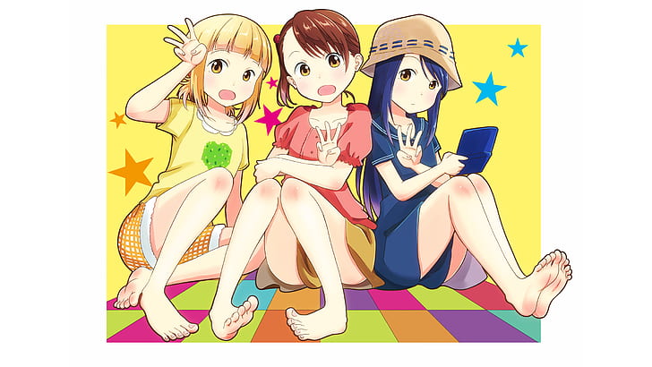 chicas anime, Mitsuboshi Colors, loli, piel blanca, anime, fondo simple, fondo blanco, Fondo de pantalla HD