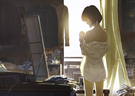 anime, anime girls, short hair, HD wallpaper HD wallpaper