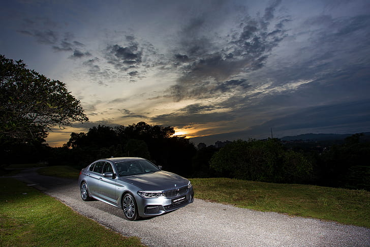 the sky, sunset, grey, BMW, sedan, 530i, 5, four-door, 5-series, G30, HD wallpaper