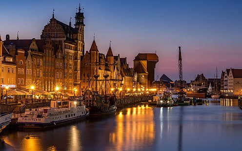โปแลนด์ Gdansk Port Night Lighting, วอลล์เปเปอร์ HD HD wallpaper