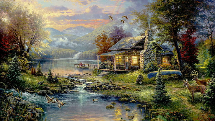 Thomas Kincaid, paradise, landscape painting, thomas kincaid, paradise, landscape painting, HD wallpaper