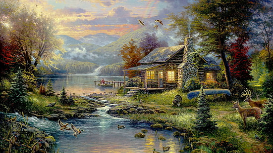 Thomas Kincaid, paradise, landscape painting, thomas kincaid, paradise, landscape painting, HD wallpaper HD wallpaper