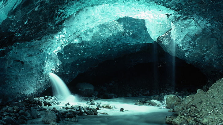 Natur, Landschaft, Langzeitbelichtung, Rock, Alaska, Wasserfall, Eisberg, USA, Steine, Höhle, Wasser, HD-Hintergrundbild