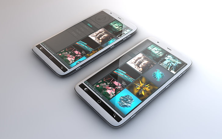 두 개의 흰색 안드로이드 스마트 폰, 전화, 터치 스크린, 아이콘, HD 배경 화면